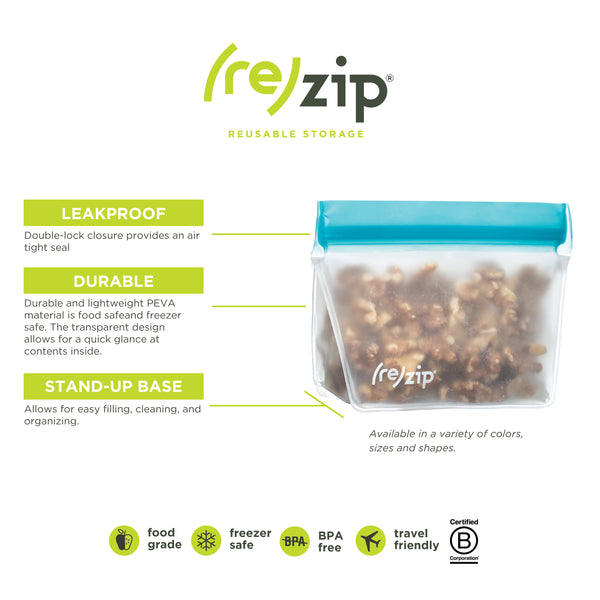 re)zip Lay-Flat Snack Leakproof Reusable Storage Bag 2-Pack (Clear) -  LaPrima Shops®