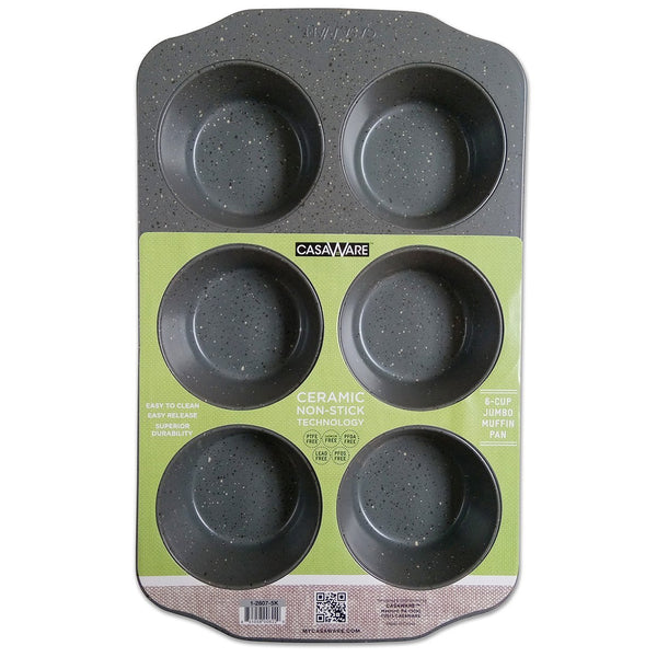 casaWare Jumbo Muffin Pan 6 Cup Ceramic Coated Non-Stick (Blue Granite)